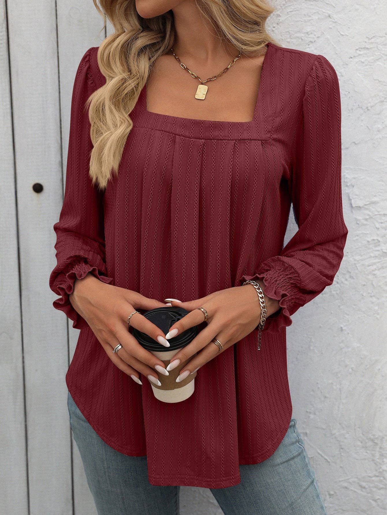 Pleated Square Neck Top