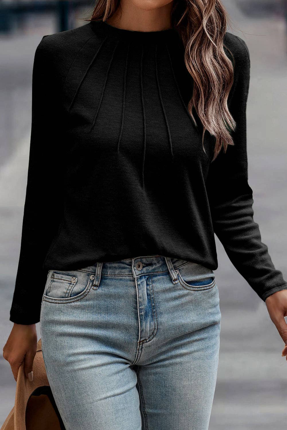 Black Seam Detail Raglan Top
