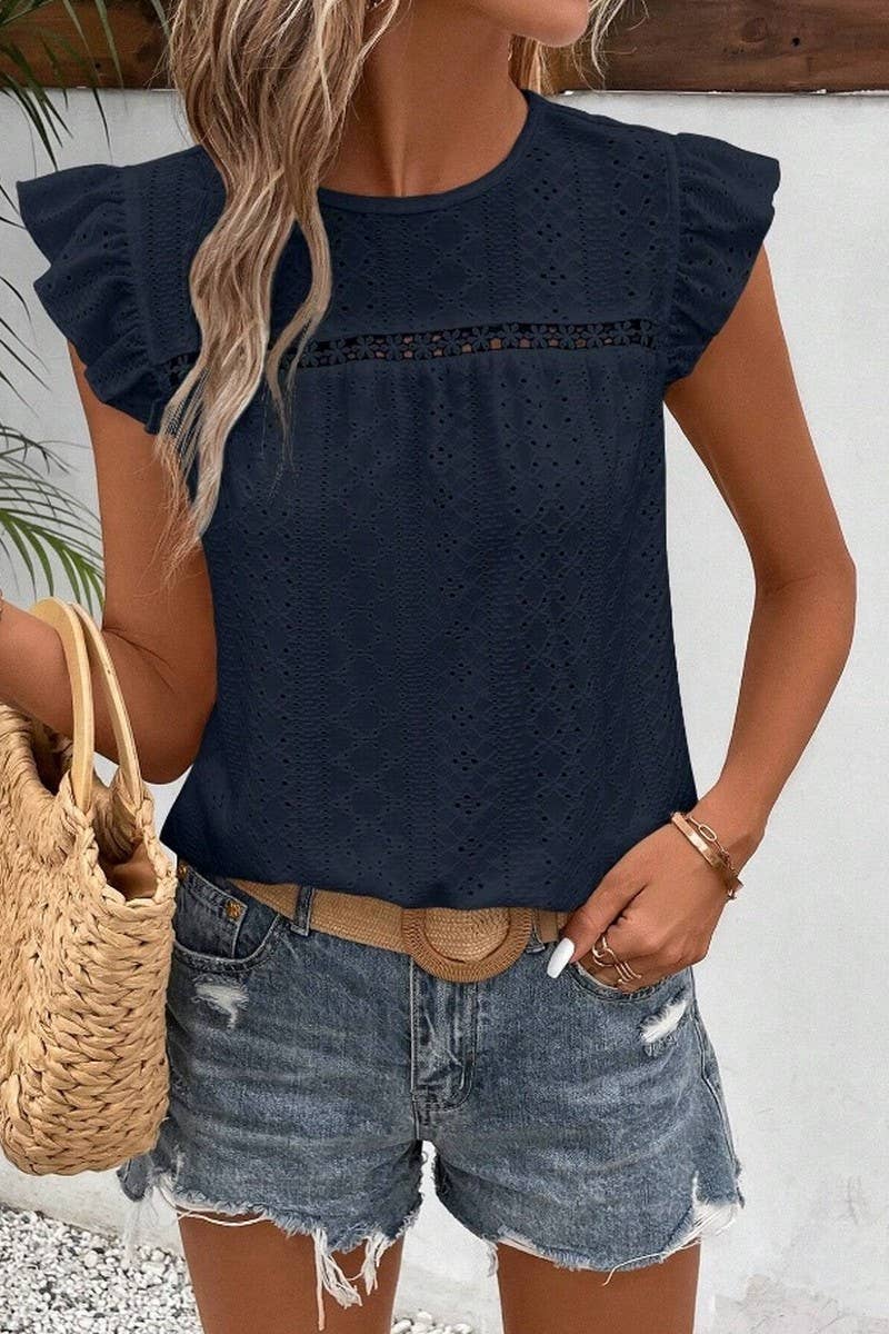 Lace Ruffle Short Sleeve Top