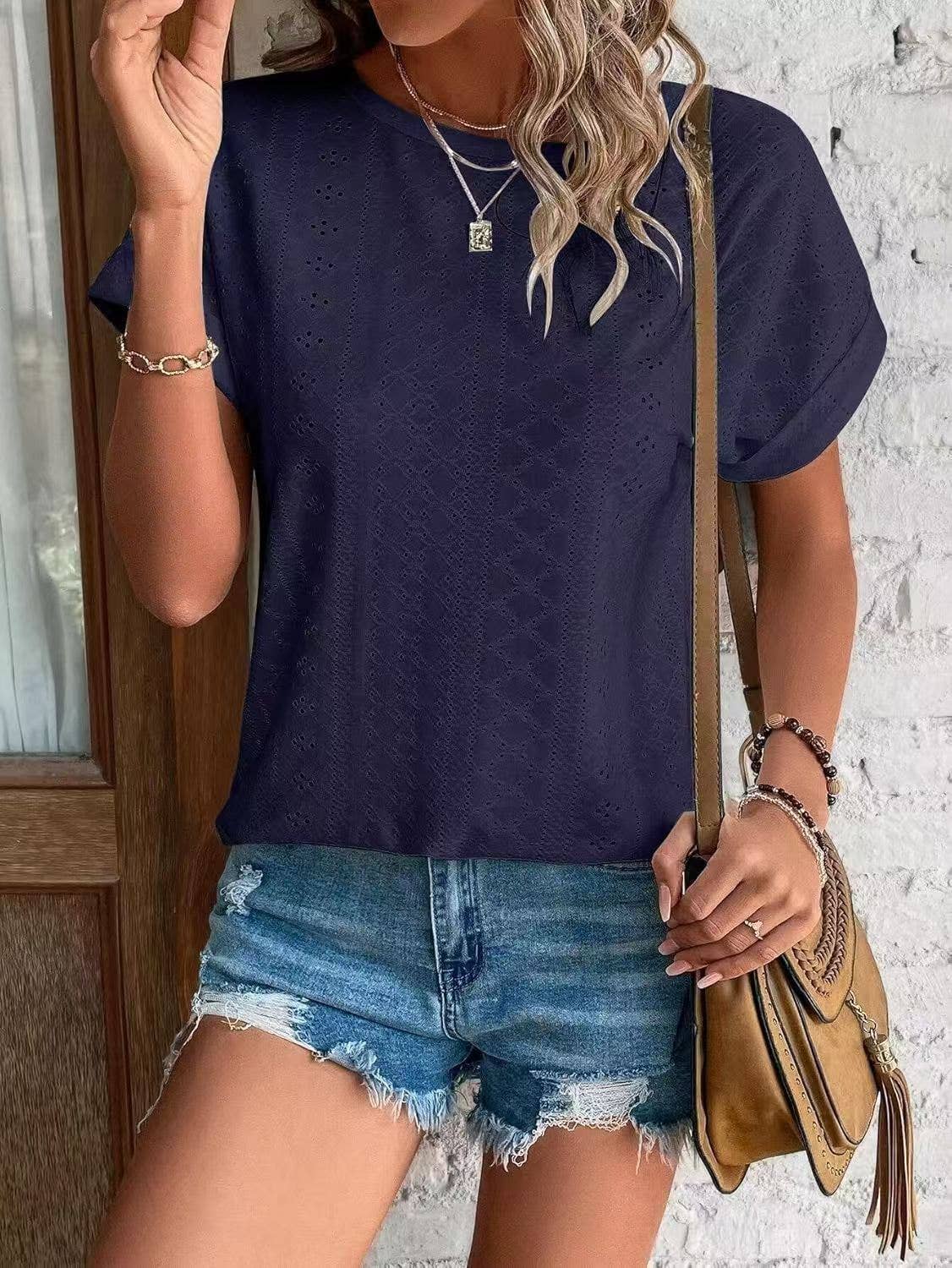 Textured Cap Sleeve Tee