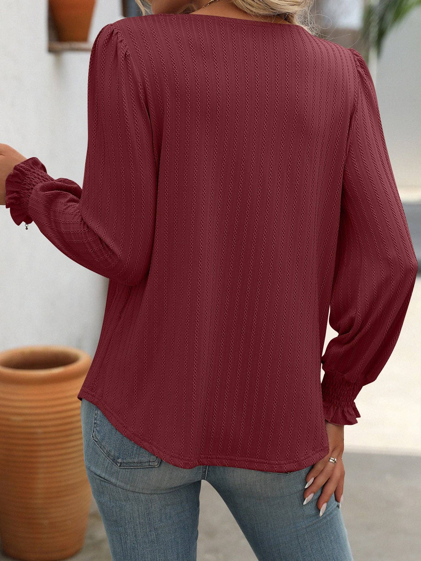 Pleated Square Neck Top
