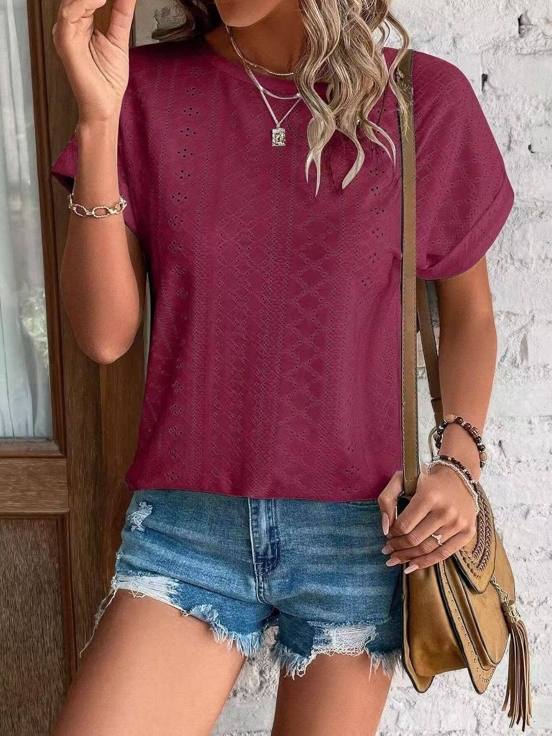 Textured Cap Sleeve Tee