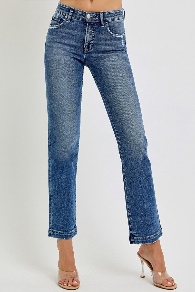 Mid Rise Straight Jeans