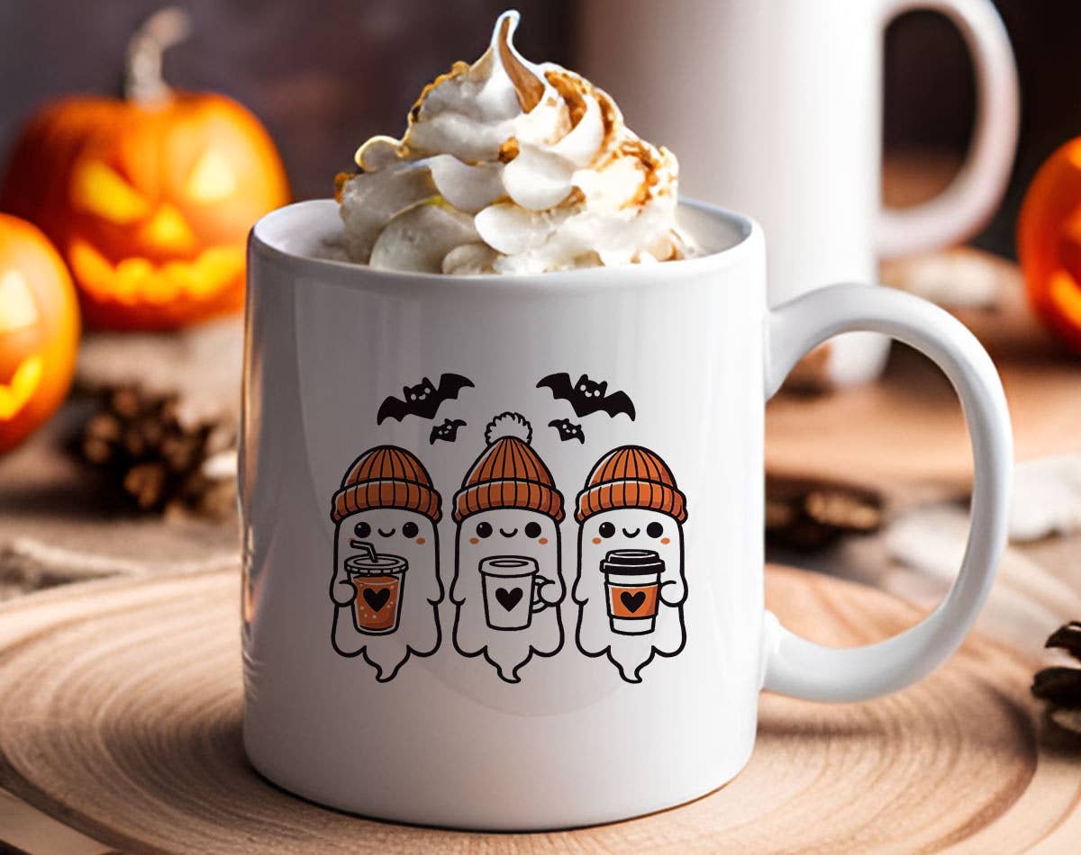 Three Cute Ghost's Drinking Coffee Mug