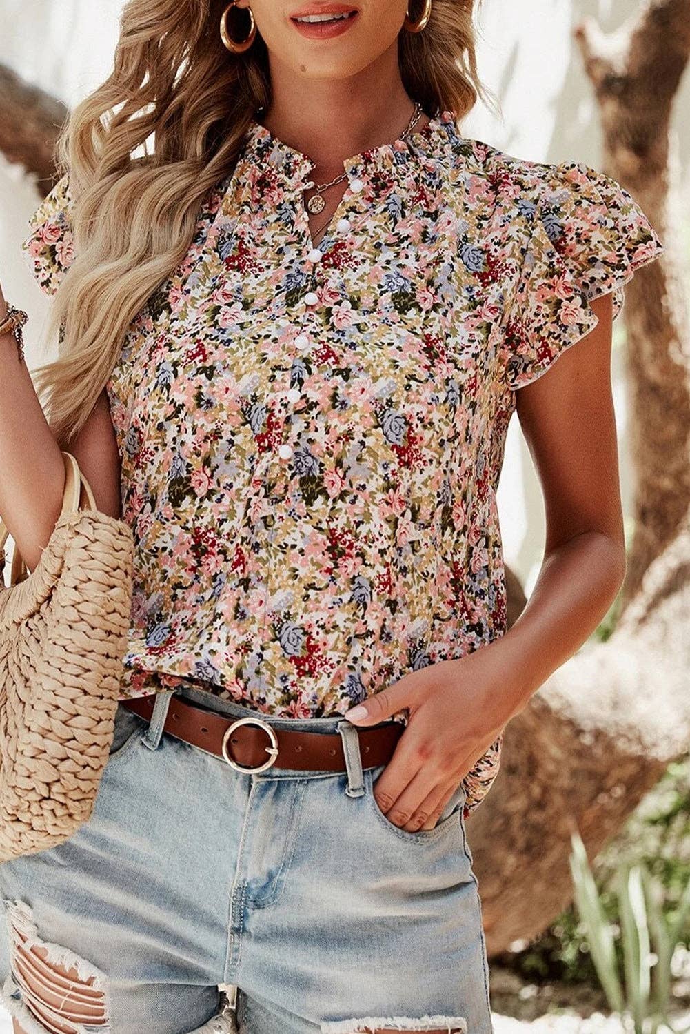 Boho Floral Frilled Blouse