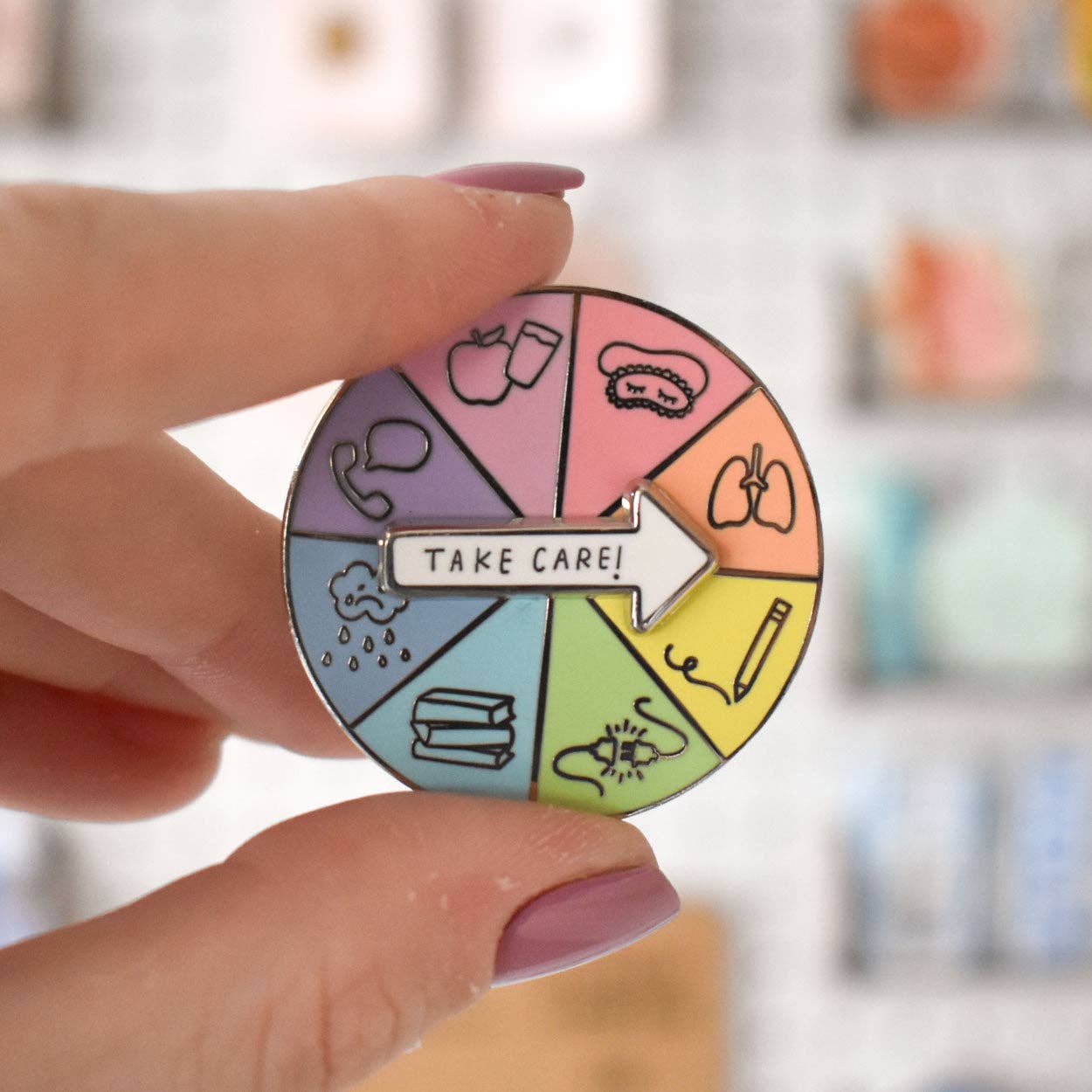 Take Care Spinner Enamel Pin